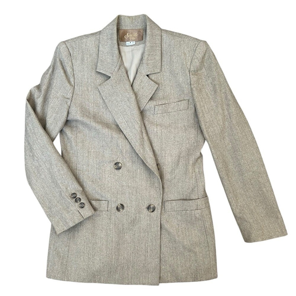 Saville women's 100% wool double breasted suit coat size 4 made in USA tan/brown